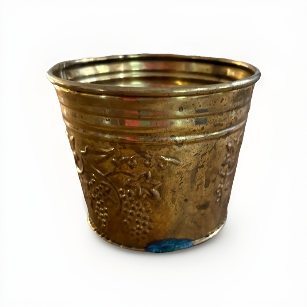 VTG Embossed Brass Planter Pot Home Decor‎ MCM